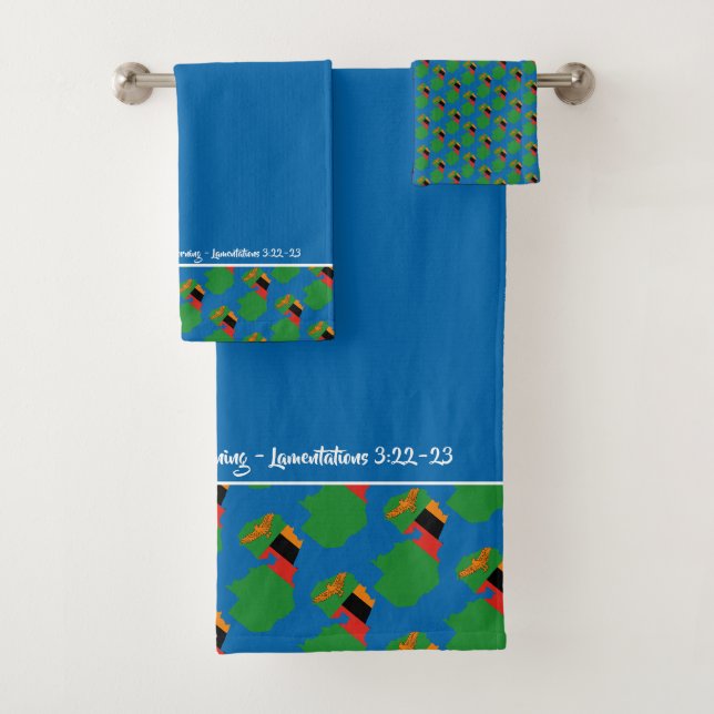 Blue ZAMBIA Scripture Christlich Lam 3:23 Badhandtuch Set (Insitu)