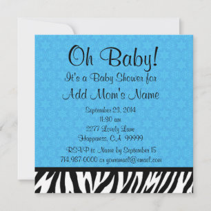 Blue Zebra and Stars Boy Baby Shower B601 Einladung