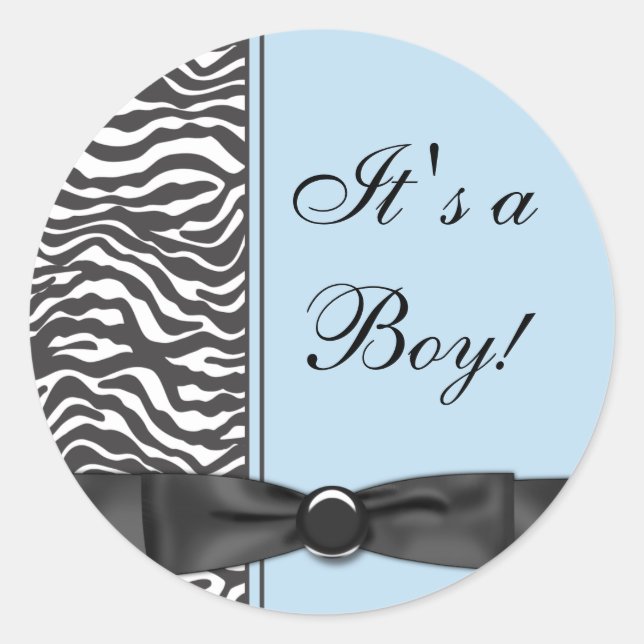 Blue Zebra Baby Boy Shower Stickers (Vorderseite)