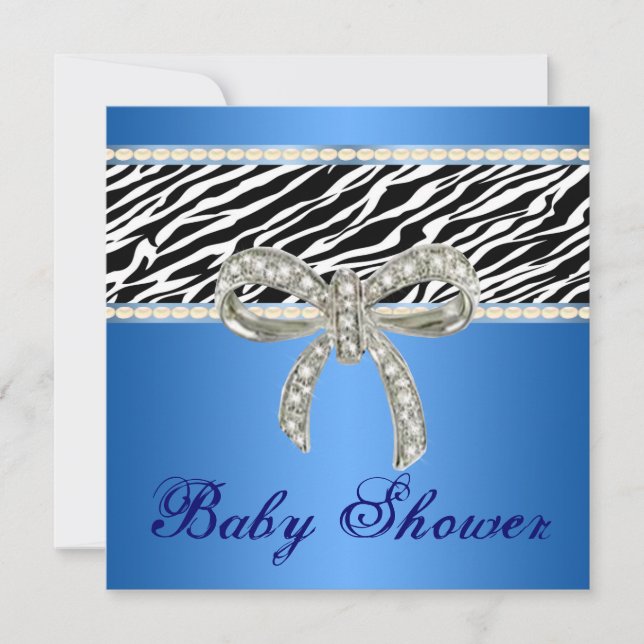 Blue Zebra Diamond Bow Kinderdusche Einladung (Vorderseite)