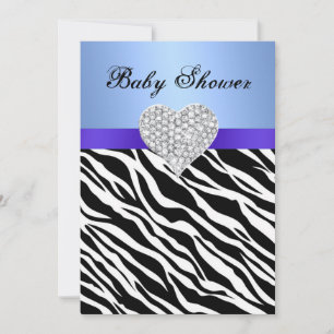 Blue Zebra Diamond Heart Baby Shower Einladung