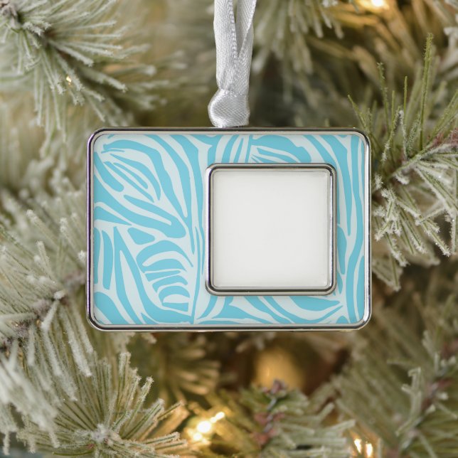 Blue Zebra Pattern Rahmen-Ornament Silber (Baum)