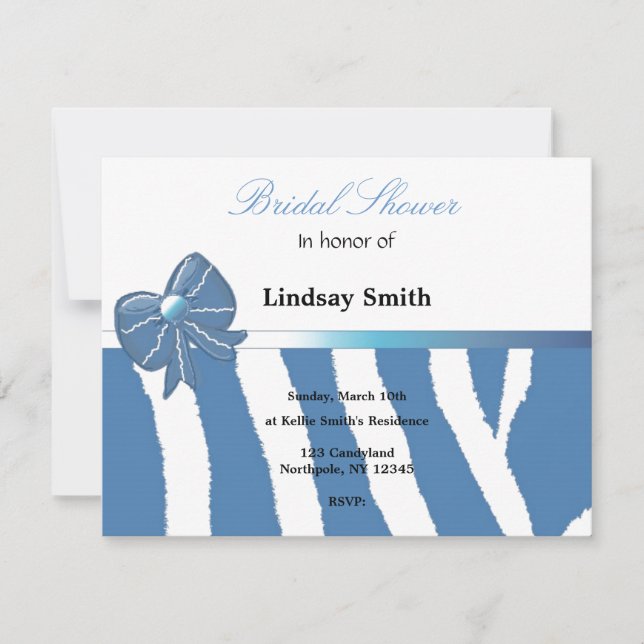 Blue Zebra Print Bridal Dusche Einladung (Vorderseite)