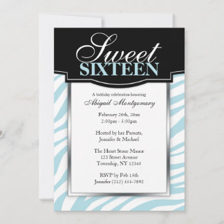 Blue Zebra Print Sweet 16 Geburtstagseinladungen Einladung
