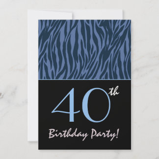 Blue Zebra Stripes 40. Geburtstag Einladung