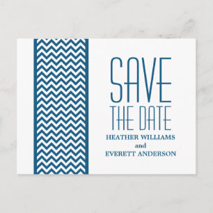 Blue Zickzack Border Save the Date Postkarte