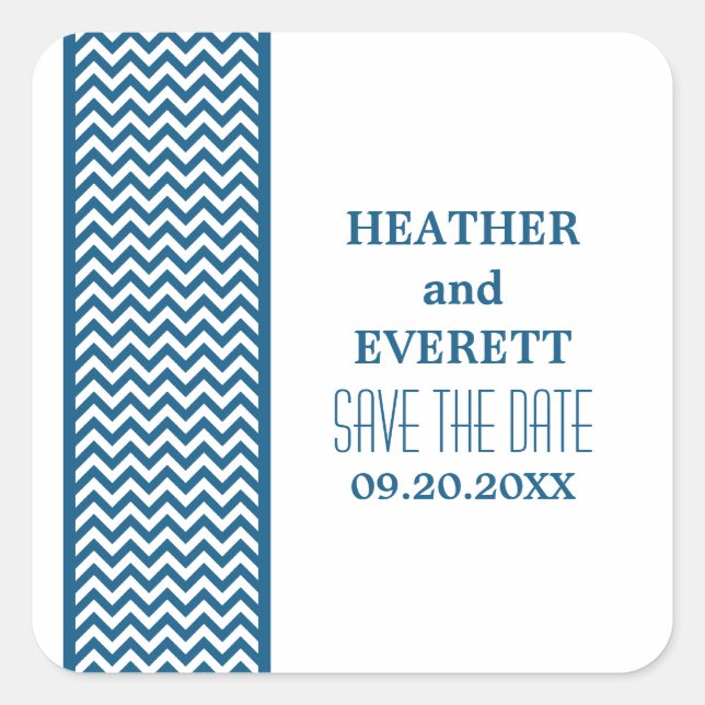 Blue Zickzack Border Save the Date Stickers (Vorderseite)