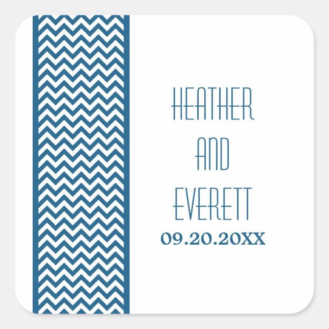 Blue Zickzack Border Wedding Stickers (Vorderseite)