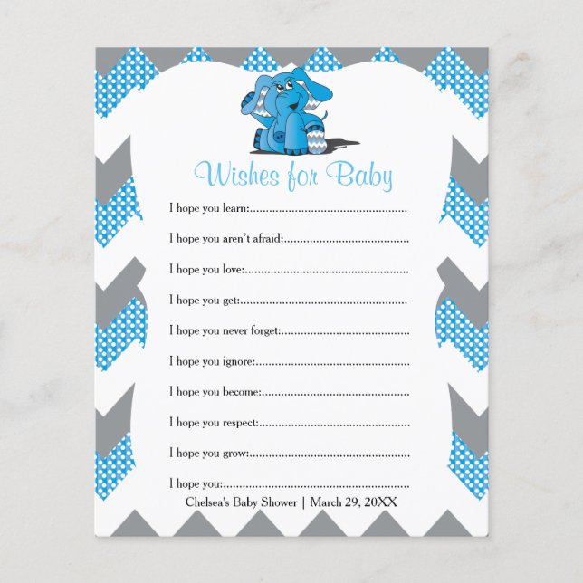 Blue Zickzack Elephant Baby Boy Dusche - Wünsche (Vorderseite)