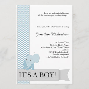 Blue Zickzack Elephant Baby Dusche Einladung