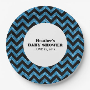 Blue Zickzack Glitzer Baby Duschpapier Teller