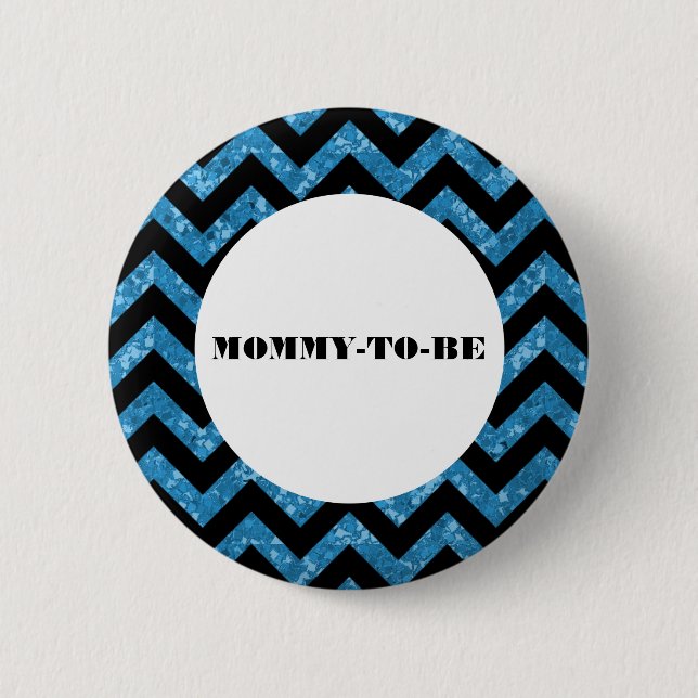 Blue Zickzack Glitzer Baby Showknopf Button (Vorderseite)