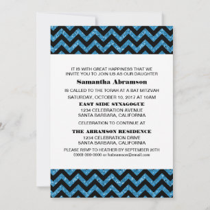 Blue Zickzack Glitzer Bat Mitzvah Einladung
