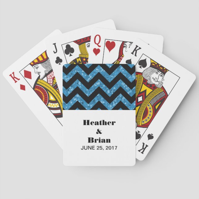 Blue Zickzack Glitzer Playing Cards Spielkarten (Rückseite)