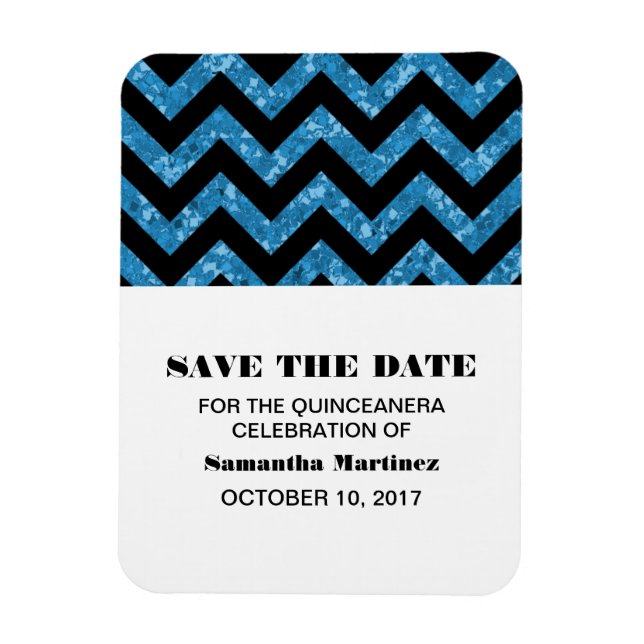 Blue Zickzack Glitzer Quinceañera Magnet (Vertikal)