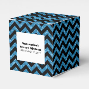 Blue Zickzack Glitzer Sweet 16 Gefälligkeitsboxen Geschenkschachtel