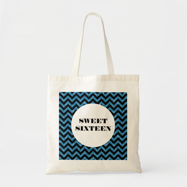 Blue Zickzack Glitzer Sweet 16 Tote Bag Tragetasche (Vorne)