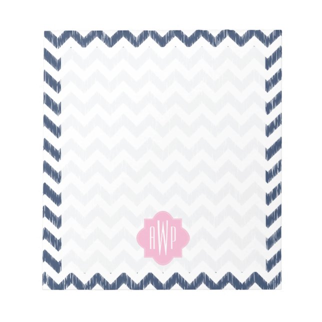 Blue Zickzack Ikat Mit Monogramm Notepad Notizblock (Vorderseite)
