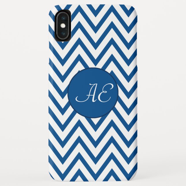 Blue Zickzack Monogram Modern Case-Mate iPhone Hülle (Rückseite)