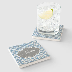 Blue Zickzack Personalisiert Stone Untersetzer