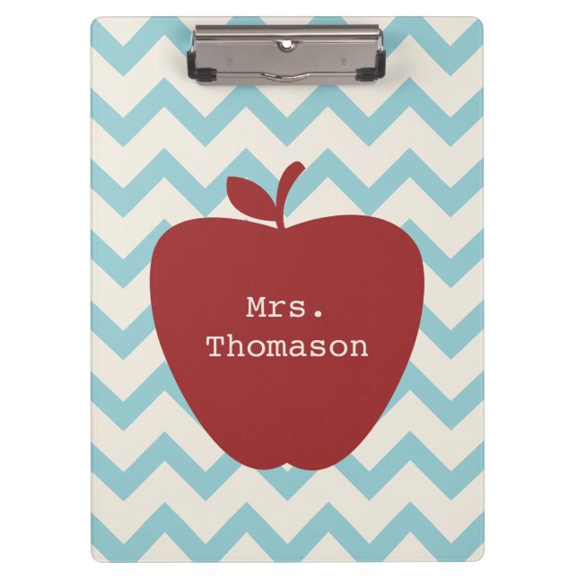 Blue Zickzack Red Apple Teacher Clipboard Klemmbrett (Vorderseite)