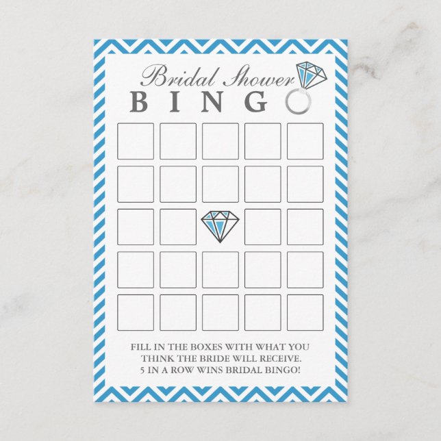 Blue Zickzack Stripes Brautparty Bingo Cards (Vorderseite)