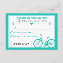 Blue Zickzack Trendy Bicycle Hearts Wedding RSVP Karte