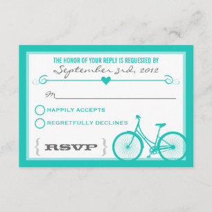Blue Zickzack Trendy Bicycle Hearts Wedding RSVP Karte