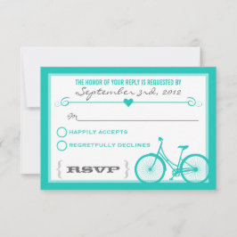 Blue Zickzack Trendy Bicycle Hearts Wedding RSVP Karte