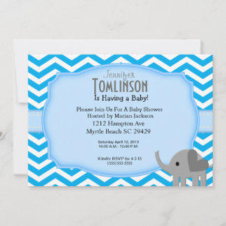 Blue Zickzack und Elephant Baby Dusche Einladung