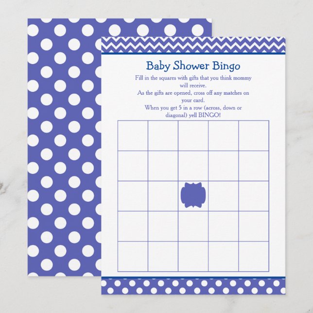 Blue Zickzack und Polka Dot Baby Showdusche Bingo Einladung (Vorne/Hinten)