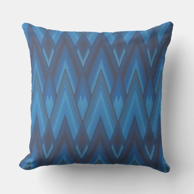 Blue Zig Zag Kissen Für Draußen (Vorderseite)