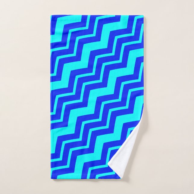 Blue Zig Zag Zickzack Muster Handtuch (Handtuch)