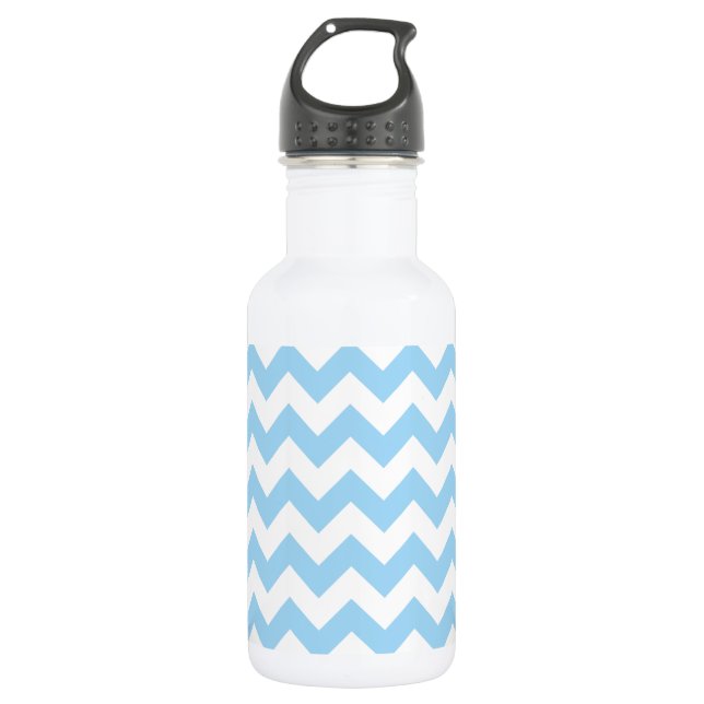 Blue Zigzag, Blue Zickzack, geometrisches Muster Edelstahlflasche (Vorderseite)