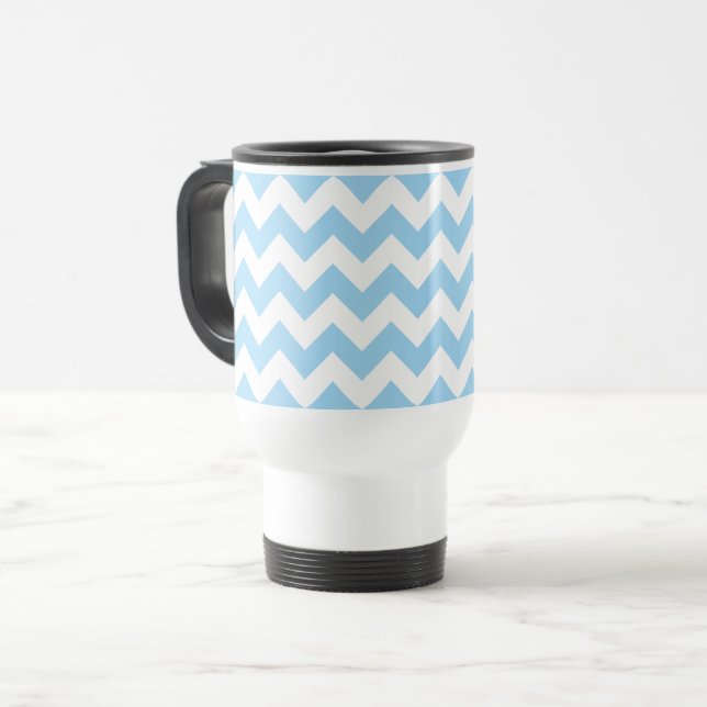 Blue Zigzag, Blue Zickzack, geometrisches Muster Reisebecher (Vorderseite Links)