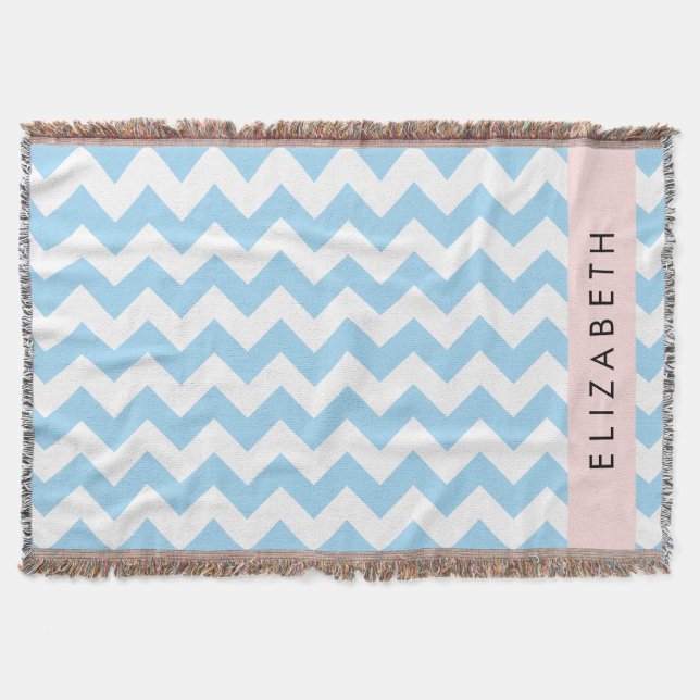 Blue Zigzag, Blue Zickzack, Wave Pattern, Ihr Name Decke (Vorderseite)