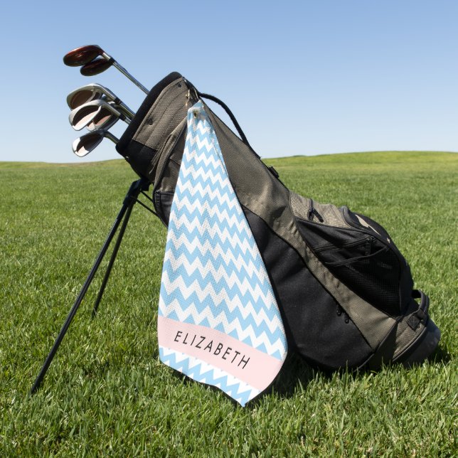 Blue Zigzag, Blue Zickzack, Wave Pattern, Ihr Name Golfhandtuch (Gras)