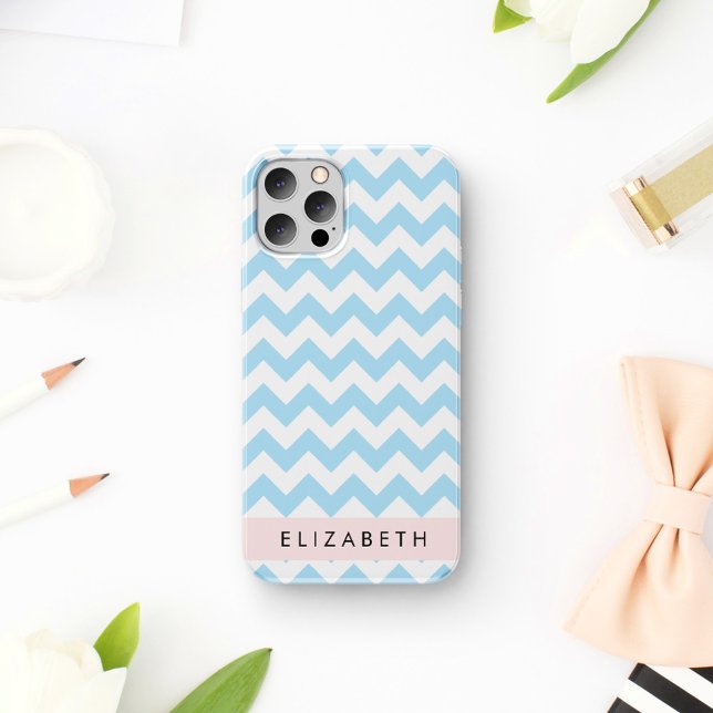 Blue Zigzag, Blue Zickzack, Wave Pattern, Ihr Name iPhone 16 Hülle (Von Creator hochgeladen)