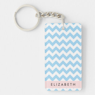 Blue Zigzag, Blue Zickzack, Wave Pattern, Ihr Name Schlüsselanhänger