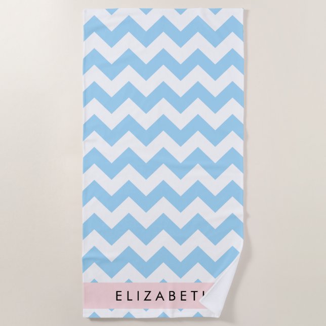Blue Zigzag, Blue Zickzack, Wave Pattern, Ihr Name Strandtuch (Vorderseite)