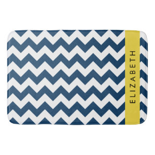 Blue Zigzag, Navy Blue Zickzack, Ihr Name Badematte