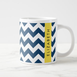 Blue Zigzag, Navy Blue Zickzack, Ihr Name Jumbo-Tasse