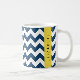 Blue Zigzag, Navy Blue Zickzack, Ihr Name Kaffeetasse