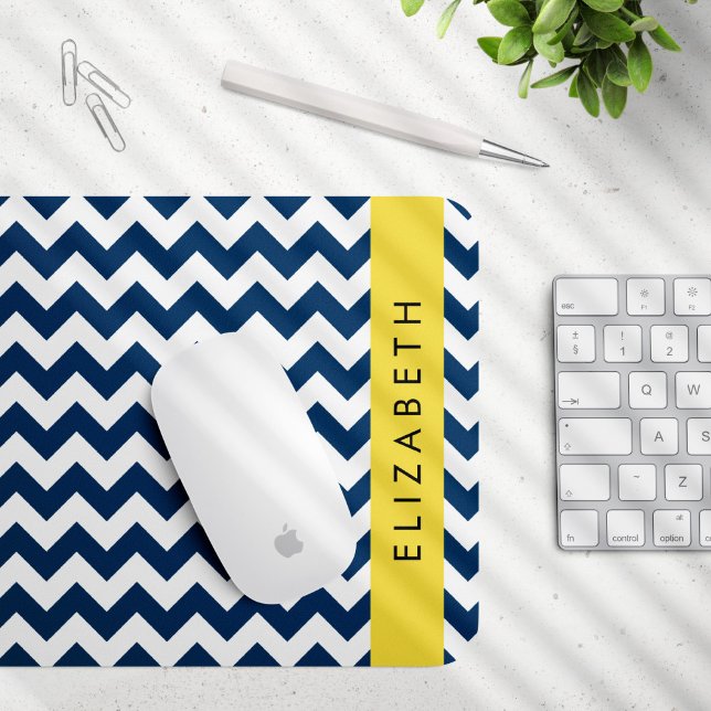 Blue Zigzag, Navy Blue Zickzack, Ihr Name Mousepad (Von Creator hochgeladen)