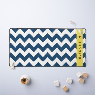 Blue Zigzag, Navy Blue Zickzack, Ihr Name Schreibtischunterlage