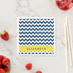 Blue Zigzag, Navy Blue Zickzack, Ihr Name Serviette