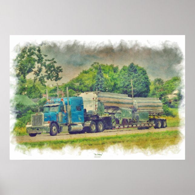 Blue Zistern LKW Highway Driving Art Poster 6 (Vorne)