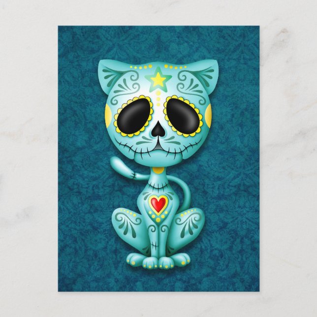 Blue Zombie Sugar Kitten Postkarte (Vorderseite)