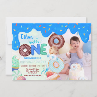 Blue Zuckerguss donut Sweet One Einladung
