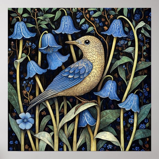 Bluebell Bird Painting Art Print Poster (Vorne)